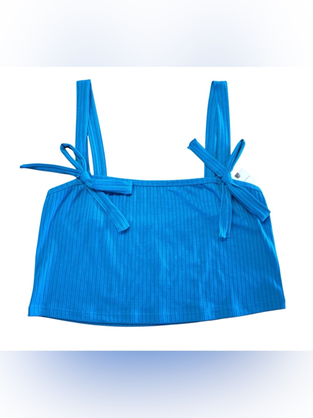 NWT Anthropologie Bright Blue Ribbed Tie-Shoulder Crop Tank size XL